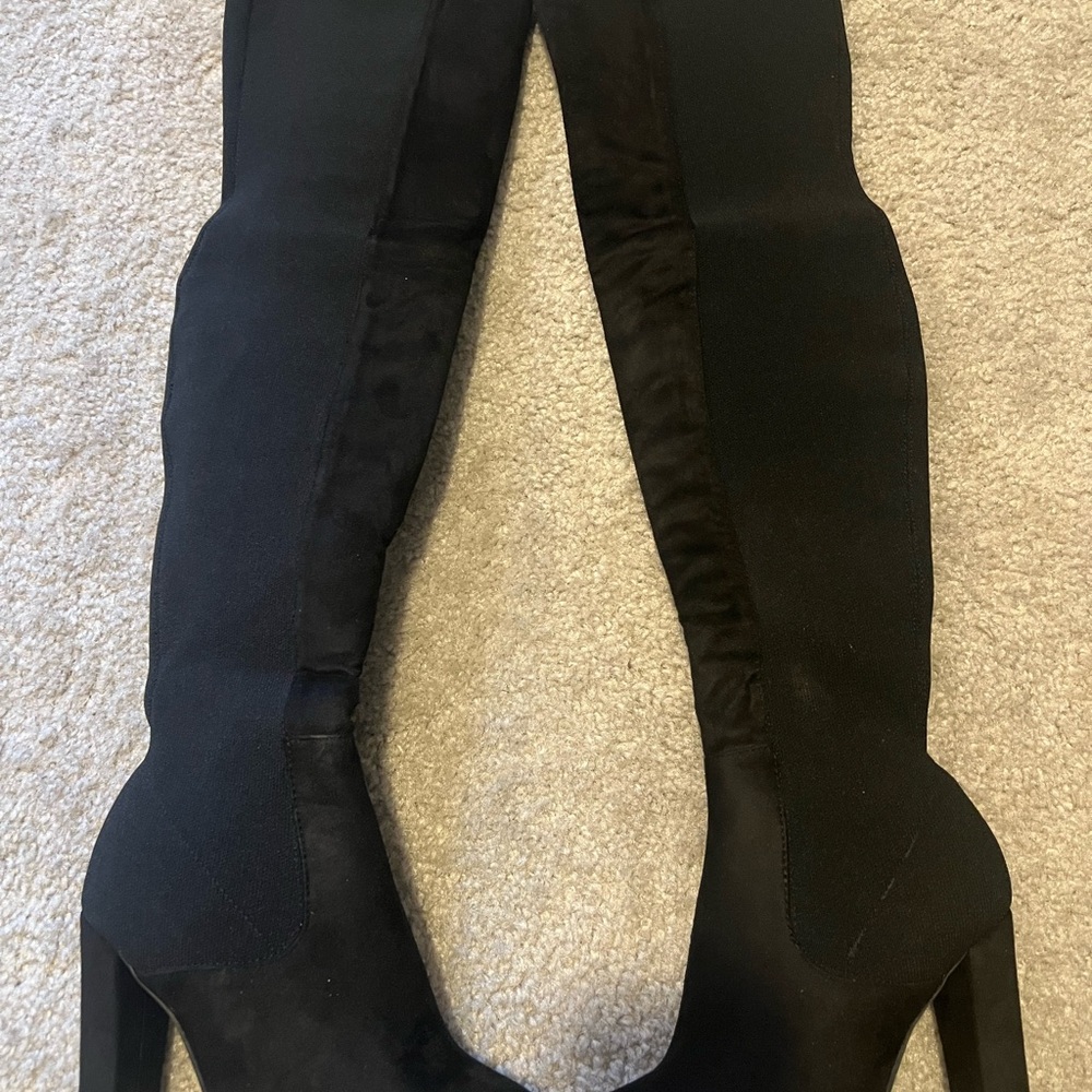 TOP Moda Black Over-The-Knee Stretch Block Heel Boots
